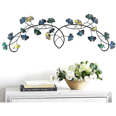 Bellaa Metal Wall Art Flower Ginkgo Leaf Abstract Blue Scroll Hanging Celtic 3D Sculpture Boho Home Decor Outdoor Farmhouse Rustic Japanese Style Gold