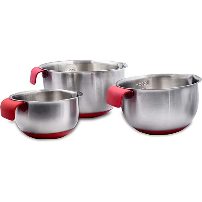 Kansara Stainless Steel Mixing Bowls, Non slip silicone base bowls with Handle,