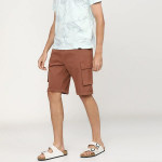 Men Rust Brown Slim Fit Cargo Cotton Blend Shorts