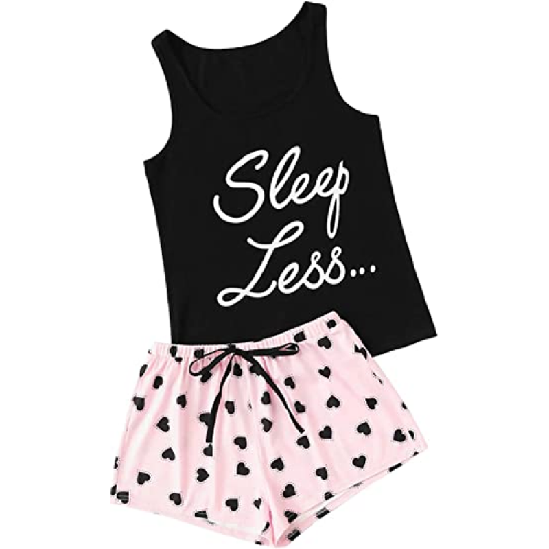 Floerns Women's Cute Sleeveless Tank Top and Shorts Sleepwear Pajama Set